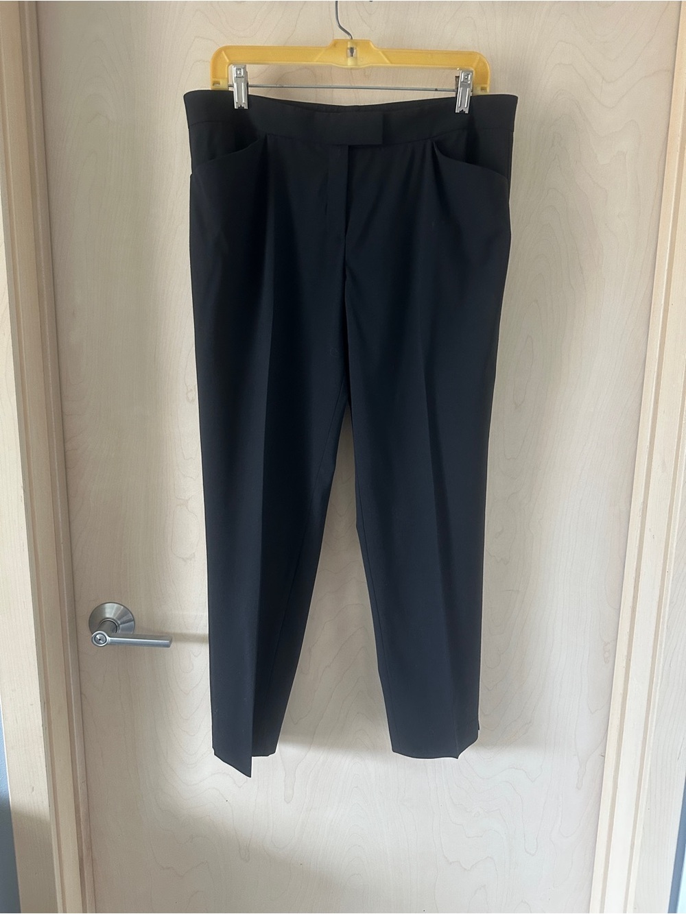 Lafayette 148 New York Sz 12 Black Irving Straight Leg Stretch Wool Pants Career